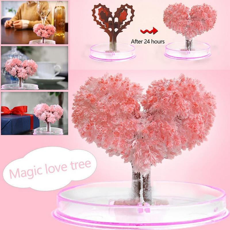 Árbol de cultivo mágico de papel, floración en forma de corazón, artesanías de árbol de crecimiento mágico, floración de árbol en forma de corazón