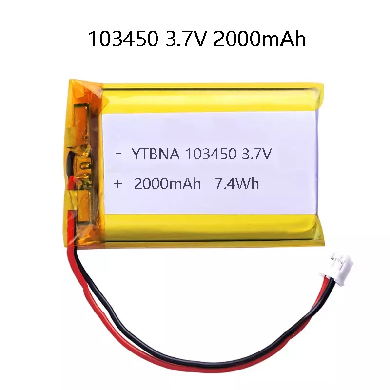 Bateria de Lítio de Polímero Recarregável, 3.7V, 103450, 2000mAh, para PS4, Câmeras, GPS, Alto-falantes Bluetooth, Alta Capacidade