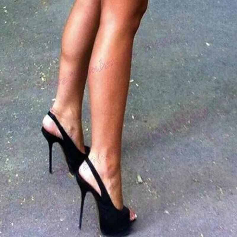 Black Peep Toe Platform Pumps Slingback Cut Heels Shoes for Women Stilettos High Heels Sexy Lady Shoes 2024 Zapatos Para Mujere