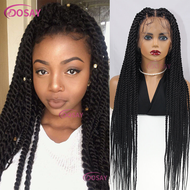 Dosay 36 Inch Goddess Box Larger Twist Full Lace Frontal Wig Synthetic Braided Wigs Faux Locs Box Braided Wigs For Black Women