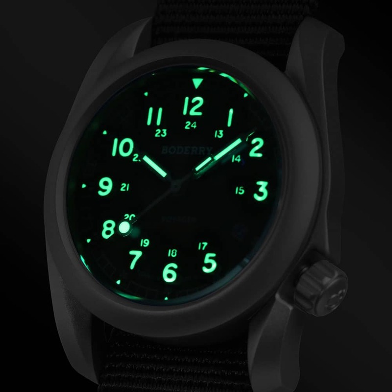 BODERRY 남성용 티타늄 자동 기계식 필드 시계, 최고 브랜드 다이브 손목시계, 100m 방수 시계, 밀리터리 시계