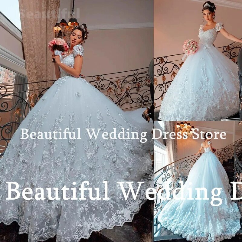 New Luxury Wedding Dress Princess Birthday Ball Gown Prom Dress A-Line Tulle Lace Appliques Bridal Gown Wedding Party Dress