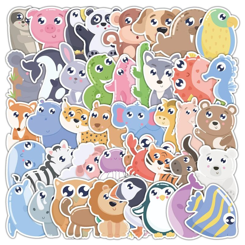50Pcs Cartoon Big Eyed Animal Series Graffiti Stickers Suitable for Laptop Helmets Desktop Decoration DIY Stickers Toys