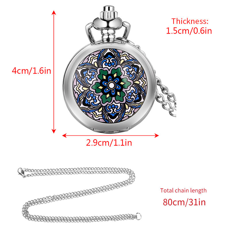 Mały śliczny mniejszy rozmiar moda wzór kwiatowy łańcuszek z wisiorem srebrny naszyjnik kieszonkowy zegarek dla kobiet biżuteria akcesoria zegar