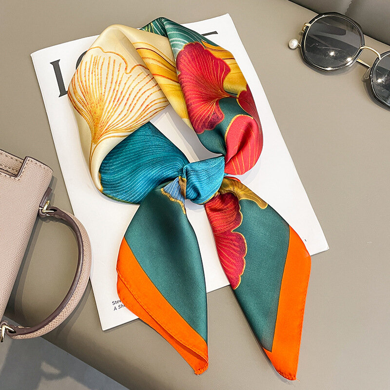 Pañuelo cuadrado de satén de seda para mujer, Bandana de diseño de 70cm, cinta para el pelo, pañuelo para el cuello