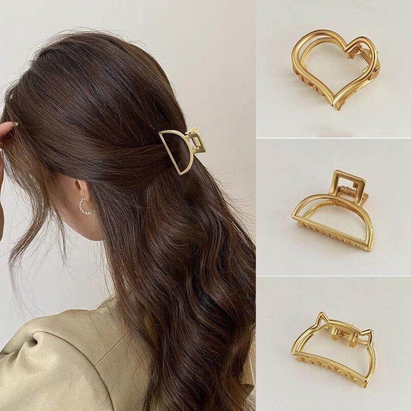 Mini pinzas geométricas para el pelo para mujer y niña, pasadores de Metal con forma de corazón hueco, a la moda, adorno para el cabello