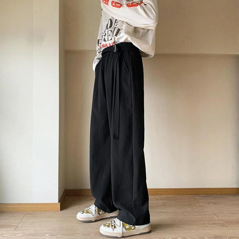 Drapowanie główna ulica styl prosty wafel wzór jednolity kolor przewiewny materiał proste męskie spodnie garnitur Casual na co dzień