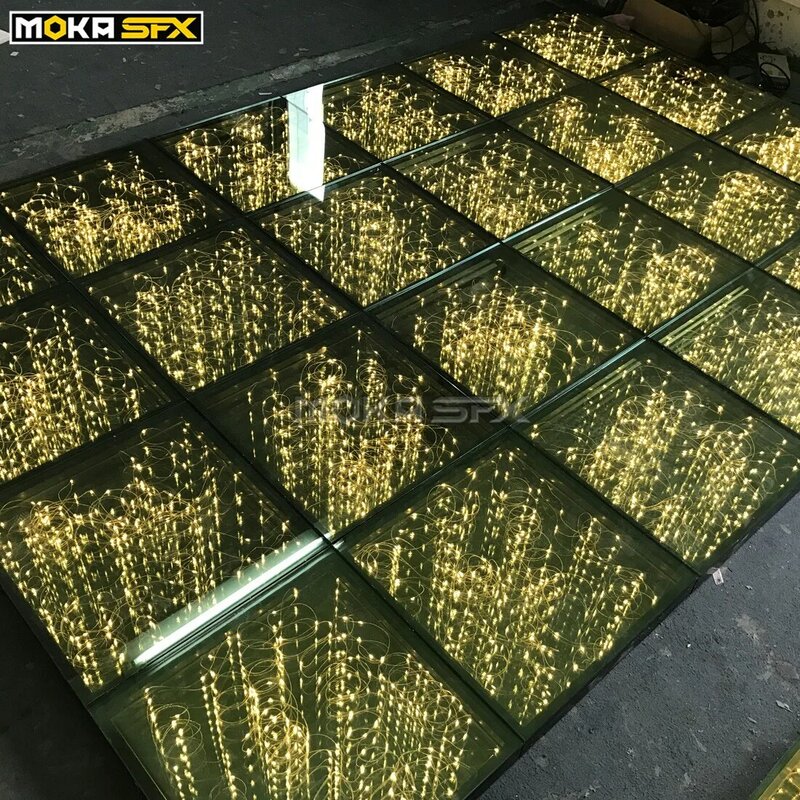 40 sztuk/partia 3D gwiaździste złoto parkiet z kontrolerem SD i zasilacz klub nocny Disco Party Led taniec Panel podłogowy 50x50cm