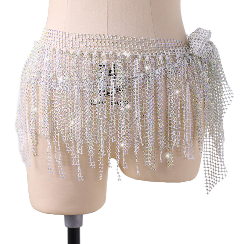Набедренный платок для танца живота, шарф ручной работы с бриллиантами, цепочка на талию с кисточками для начинающих, многослойные аксессуары Стразы для танцев