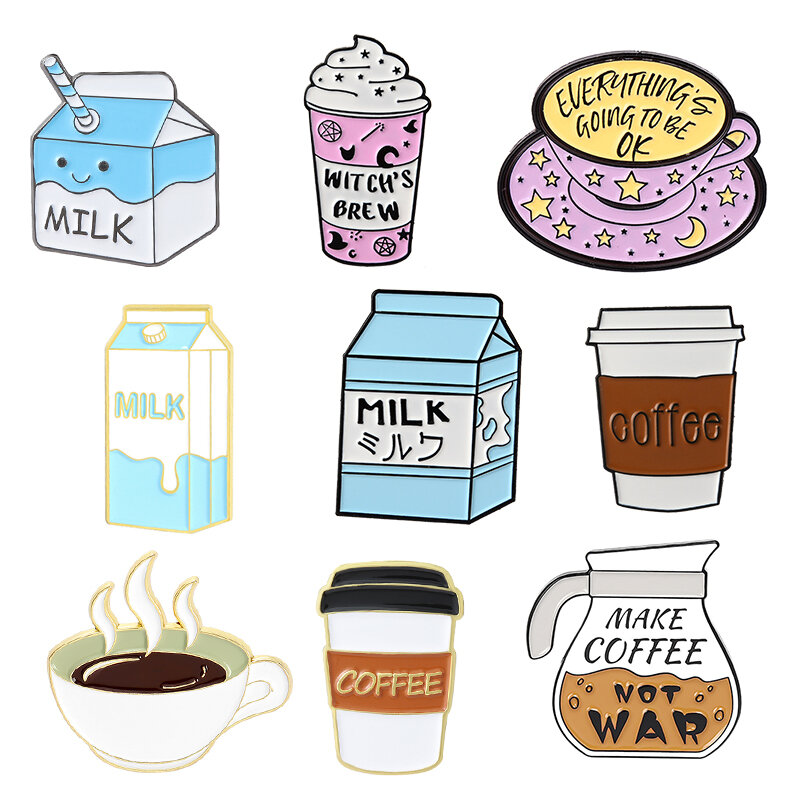 커피 우유 맥주 에나멜 핀 마녀의 브루 브로치, 라펠 배지 청바지 셔츠, 배낭 만화 마시는 보석 선물, 커피 애호가