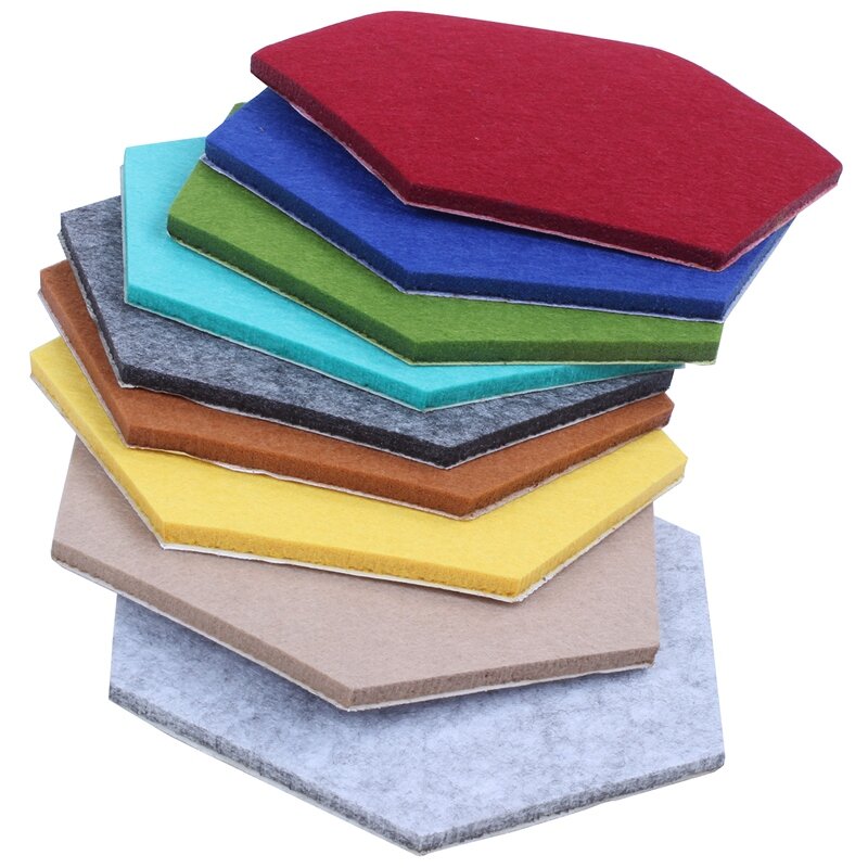 Hexagon Pad Cork Board/Pin Board, 9-Pack Colorful Wall Tiles Memo Felt Board For Wall Stickers Home Decors
