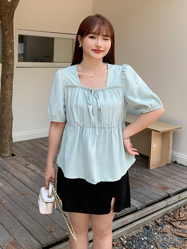 Plus size, unique temperament, covered belly shirt 200 pounds, chubby sister fashionable slimming top 3278
