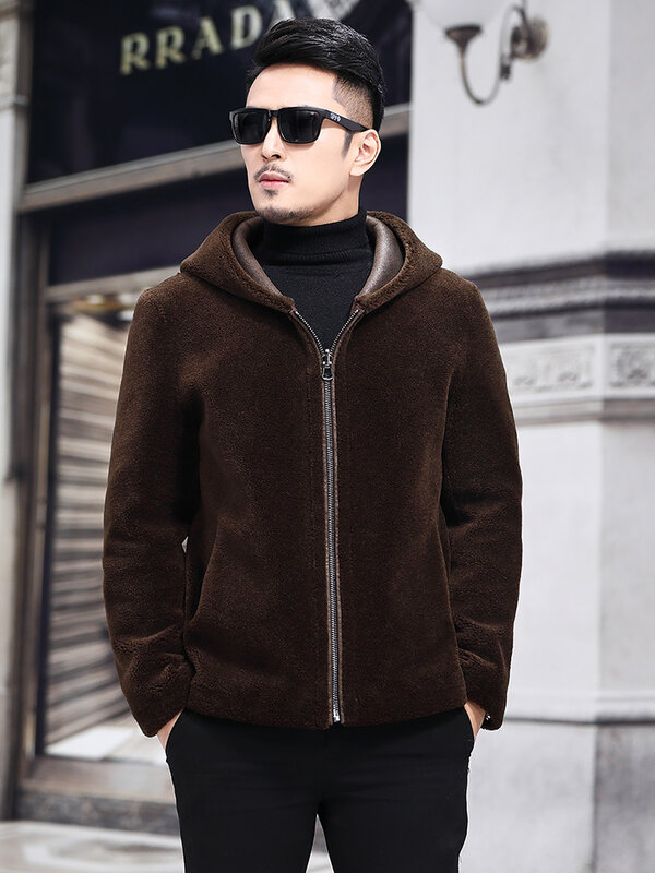 2023 zimowa męska nowa modna prawdziwe futro ciepłe kurtki męska krótka codzienna płaszcze z kapturem męska prawdziwa kurtki futrzane owcza P477