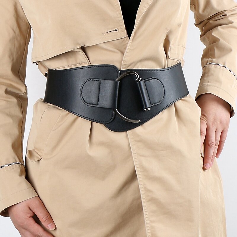 New Luxury Black Big Buckle Belt Elastic Alloy Wide Waistbands For Women High Quality Stretch Ladies Coat Ketting Riem Waistband