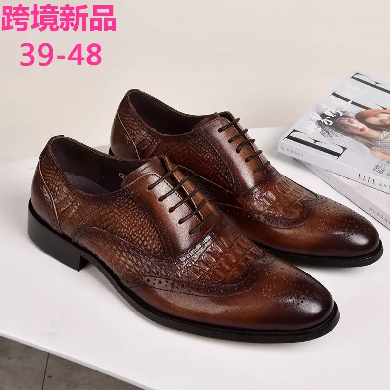 Sapato retrô de couro crocodilo Oxford Brock masculino, calçado casual formal, novo, primavera e outono, 2022