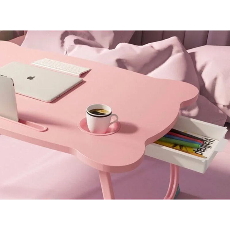 Mesa plegable sencilla para ordenador portátil, mesa para cama, sofá, escritorio pequeño con ranura para portavasos, cajón, mesa de estudio portátil