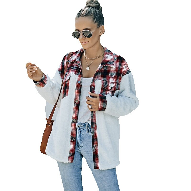 Jaqueta engroçada quadriculada para mulheres, Cardigan manga comprida, 8512482