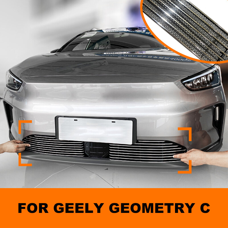 1 zestaw naklejek na okładkę wykończenie przedniego grila do stylizacji samochodu Geely Geometry C 2021 2022 samochód ze stopu aluminium akcesoria