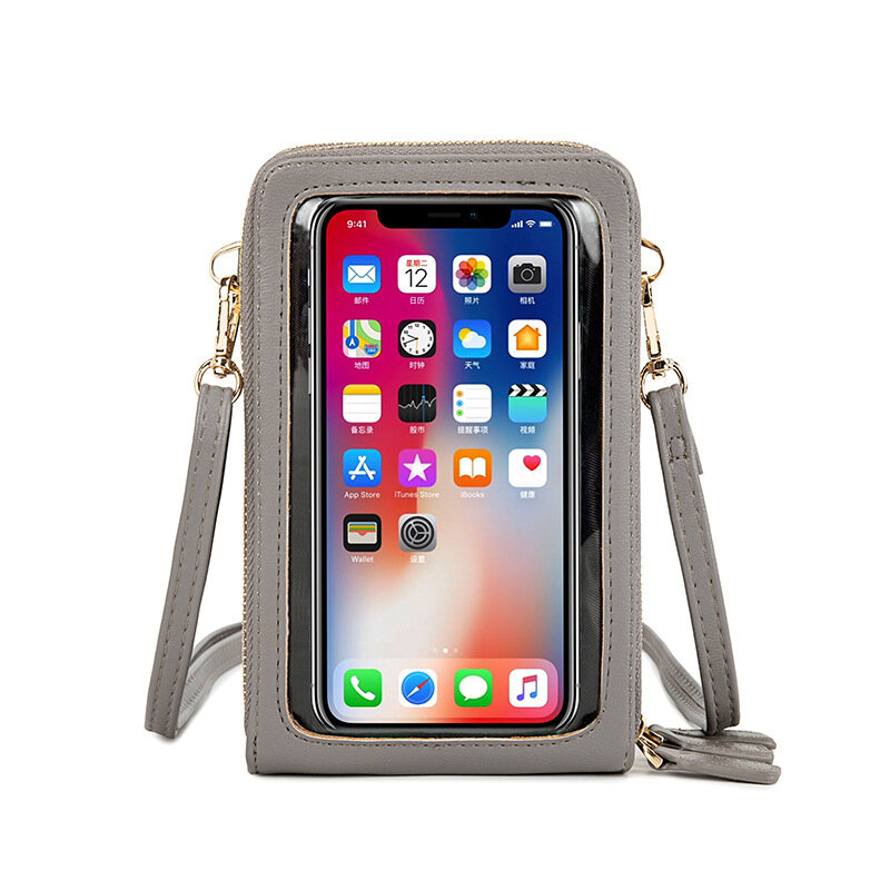 Handy Brieftaschen Mode Schulter Gurt Handtaschen Touchscreen frauen Geldbörsen PU Leder Umhängetasche Messenger Bag Weibliche Schwarz