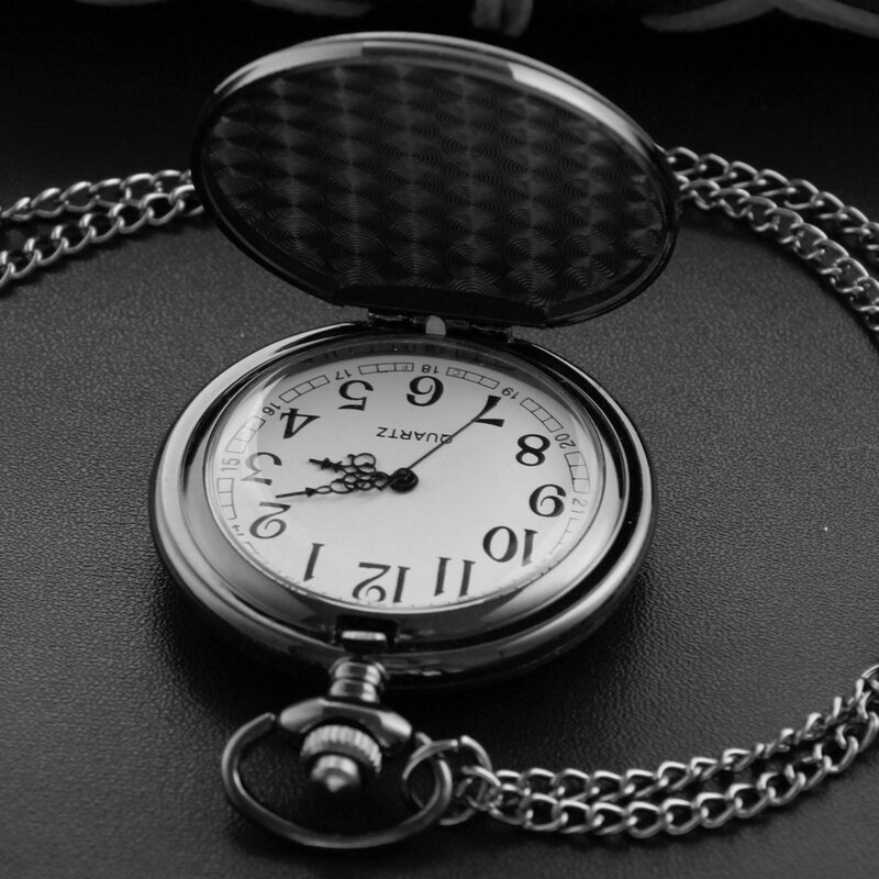 New Black Digital Relief Unisex Fashion Roman Digital Quartz Steampunk Pocket Watch Women's Necklace Pendant with Chain Gift