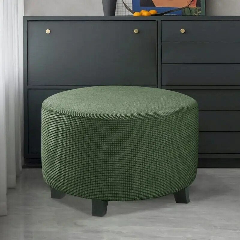 Round Ottoman Stool Cover Elastic Stretch Footstool Protector Slipcover Thick Ottoman Cover Ottoman Stool Chair Seat Slipcover