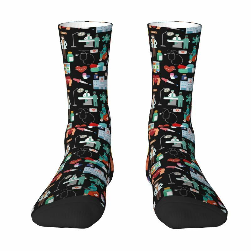 Spaß drucken Krankens ch wester Themen Muster Socken für Männer Frauen Stretch Sommer Herbst Winter Pflege Werkzeug Crew Socken