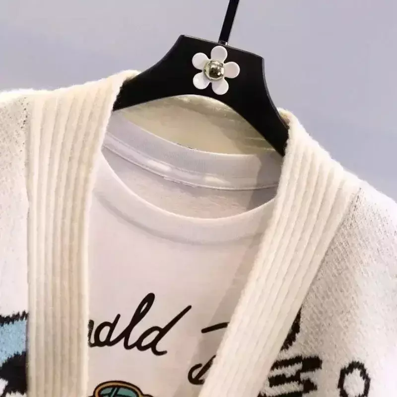 여성용 디즈니 니트 카디건, 일본 도널드 만화 스웨터, 루즈핏 코트, 와일드하고 두꺼운, 귀여운 상의, 가을 겨울