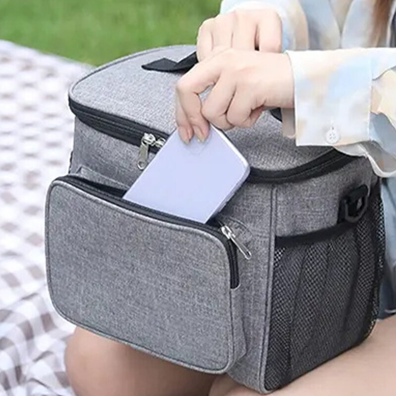 Cooler Organizer Case Lunch Box Thermal Handbag Waterproof Outdoor Travel Shoulder Lunch Bag for Men and Women Text Pattern