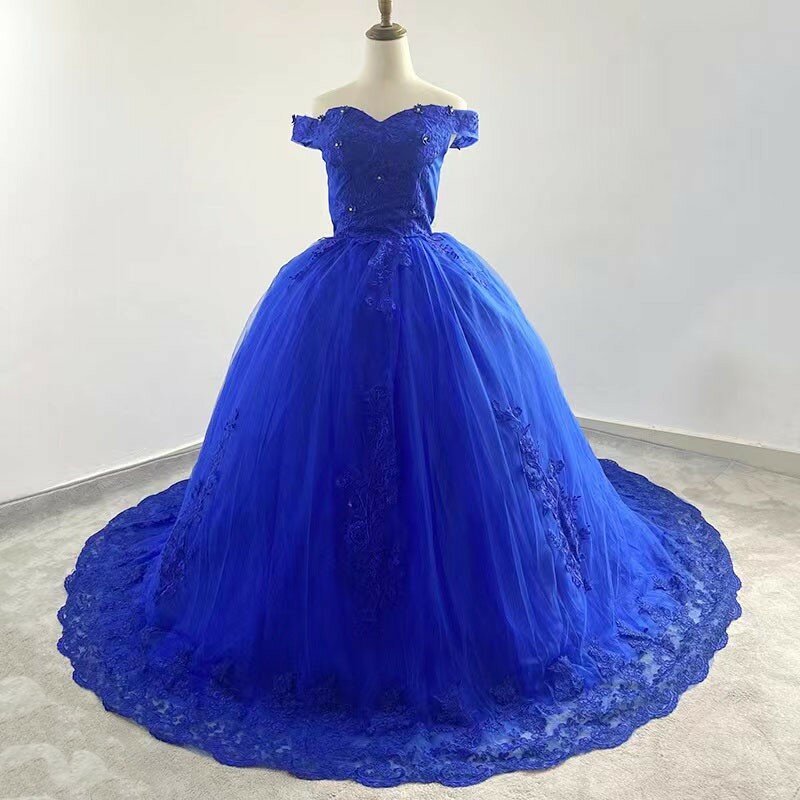 Elegante vestido fora do ombro, vestido azul Quinceanera, vestido de baile, vestido de festa luxuoso, plus size, vestido de baile, Trian, outono, novo