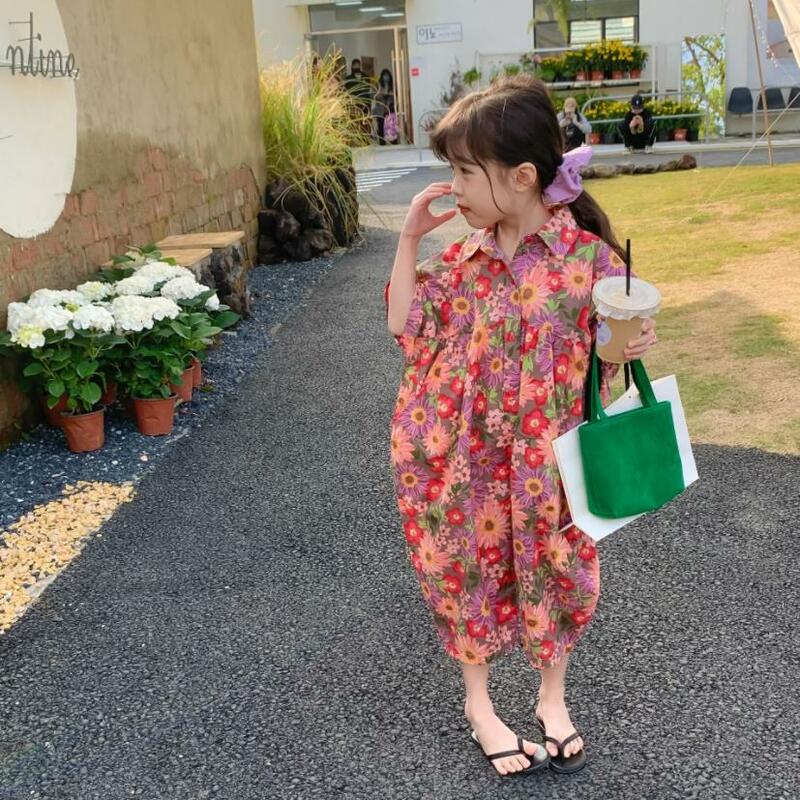 Koreański styl Junpsuits Baby Girl modny nadruk luźne body letnie nowe kombinezony z krótkim rękawem jednoczęściowe kombinezony dziecięce kwiaty