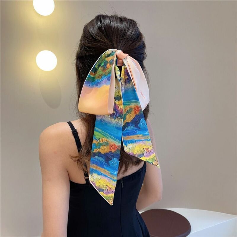 Floral Headband New Oil Painting Chinese Style Hair Ribbon Scarf Ribbon Butterfly Tie Hair