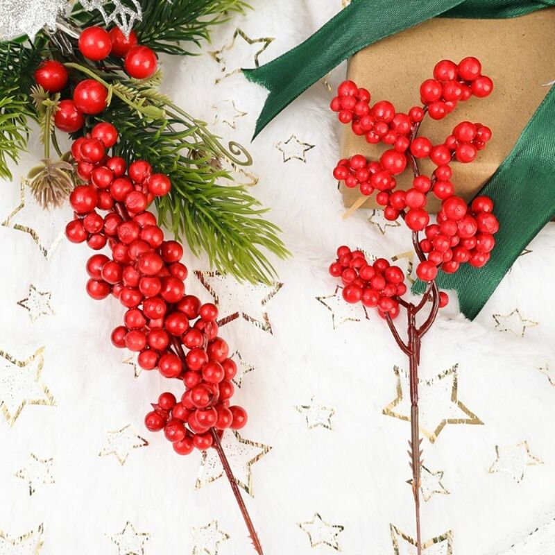 Fournitures de fête de baies rouges de Noël bricolage, décoration florale, baie simulée, mousse à la maison, branche de baies, 5 pièces, 216.239.
