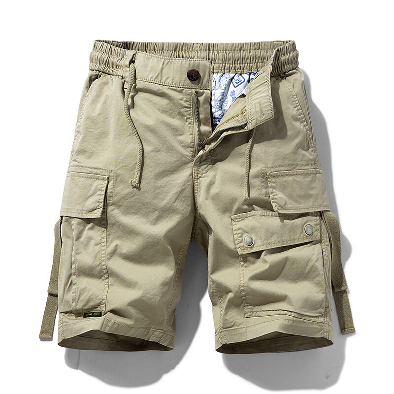 Pantalones cortos de algodón con múltiples bolsillos para hombre, Shorts informales de color liso para la playa, para correr, novedad de verano