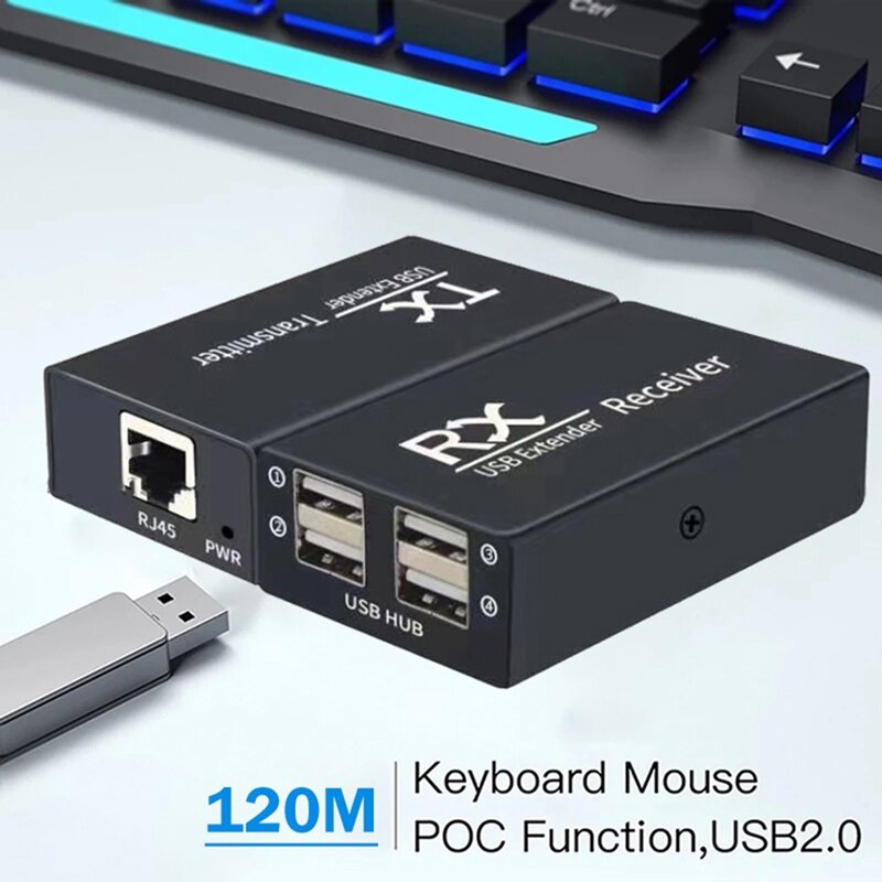 120M USB 확장기, 4 포트 USB2.0 허브 확장기, RJ45 이더넷 USB UTP 확장 송신기 수신기