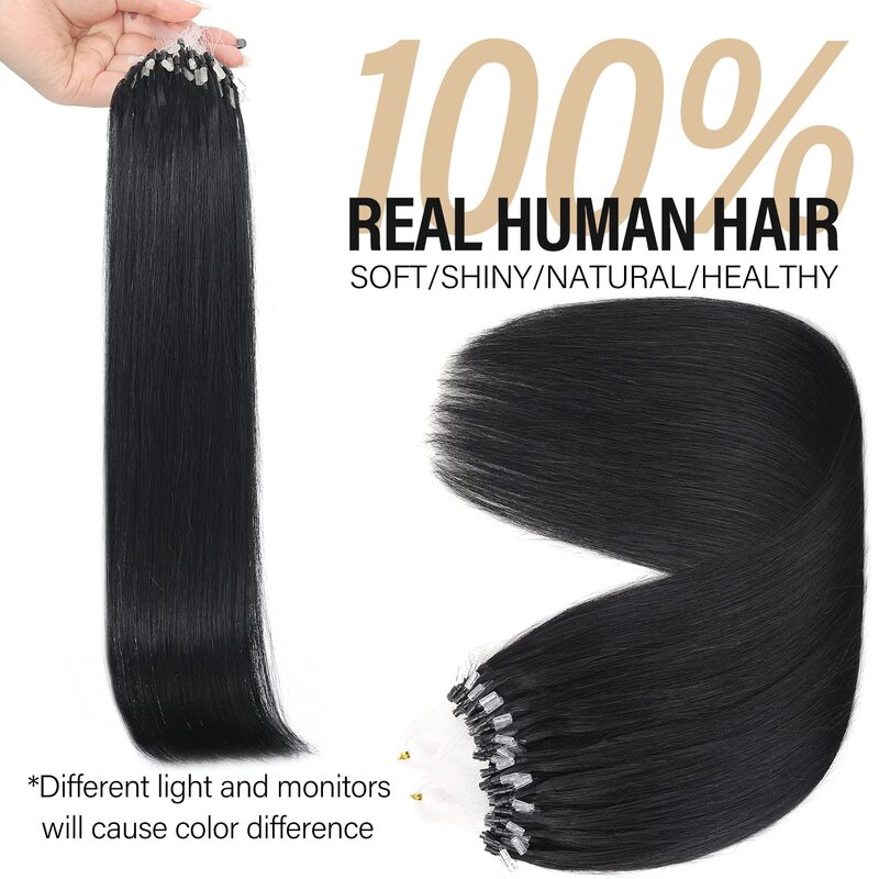 Extensiones de cabello humano liso con Micro bucle, línea de pescado, cabello humano Real, extensiones de cabello brasileño Natural, alta calidad 2