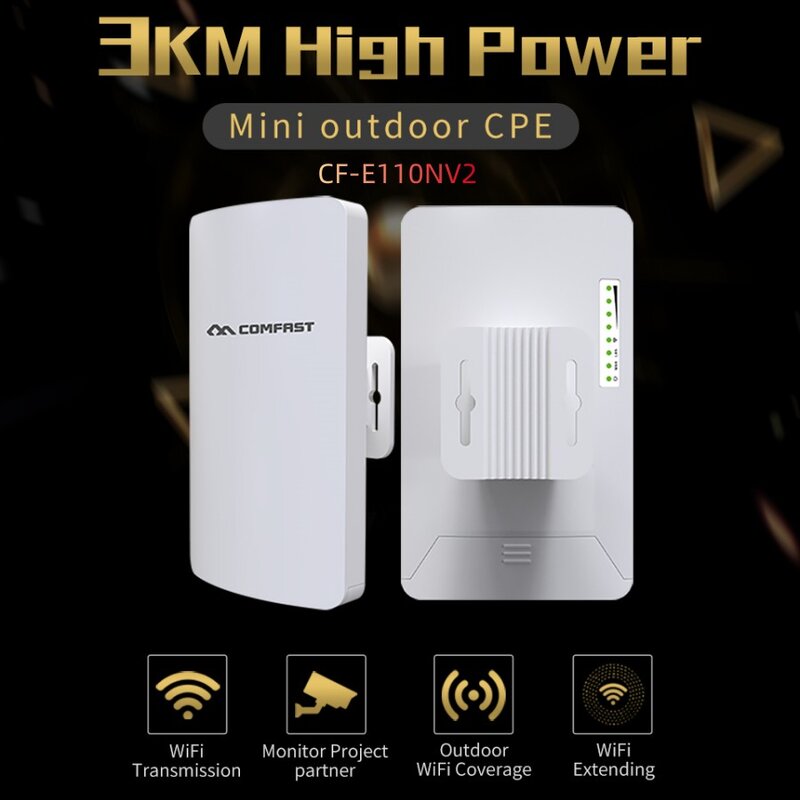 Comfast-enrutador inalámbrico para exteriores, extensor de señal Wifi de largo alcance, repetidor de punto de acceso, puente CPE, 2,4 Ghz/5Ghz, 300Mbps, 1-3KM