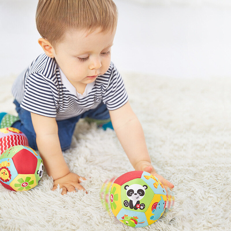 부드러운 천 딸랑이 공 아기 장난감, 종 달린 아기 놀이 공, 만화 동물 상호 작용 장난감, 교육 장난감, 0-12 개월