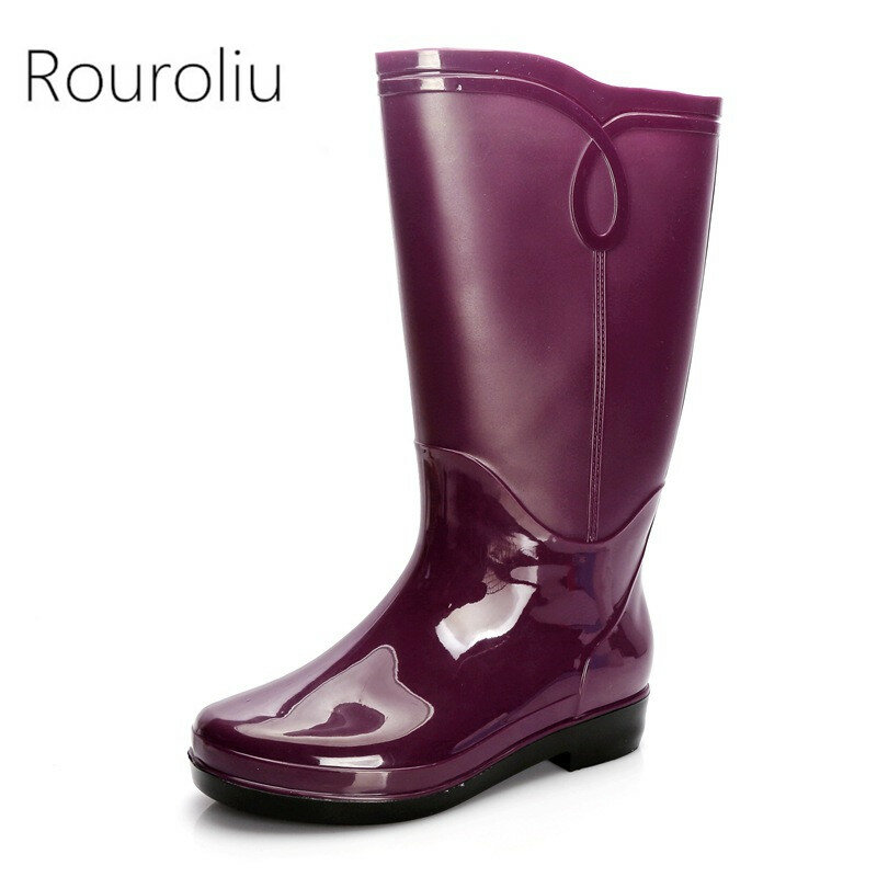 Botas de lluvia de media pantorrilla con plataforma para mujer, zapatos de PVC impermeables, antideslizantes, con fondo de gelatina