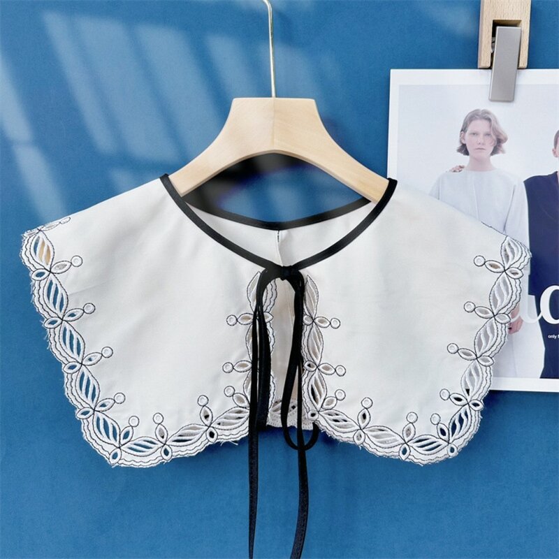 Organza Embroidery Women's Lace Collar Apricot Fake Collar Cloak Fake False Collars Lace Up Shawl Clothing Accessories