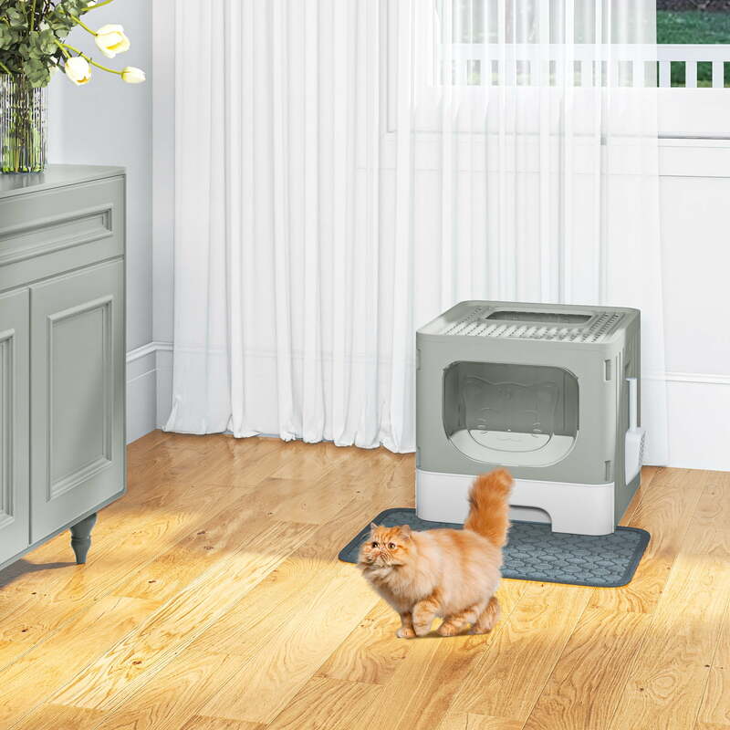 Dextrus Large Enclosed Cat Litter Box with Cushion & Litter Scoop,Front Entry Top Exit Door,Cat Self-Grooming Deodorizer