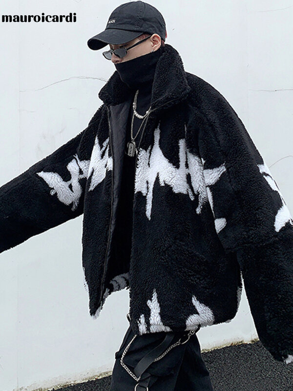 Mauroicardi-Chaqueta de piel sintética para hombre, abrigo grueso y cálido de gran tamaño, de manga larga, raglán, con cremallera, ropa de diseñador de lujo, invierno, 2022