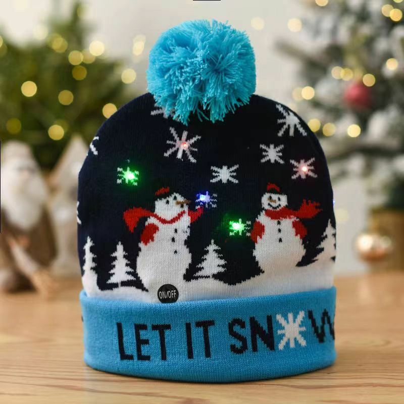 2023 Christmas Led Hat New Year 2024 Cute Winter Knitted Hats For Kids Adults Santa Hat With Led Navidad Xmas Party Gift