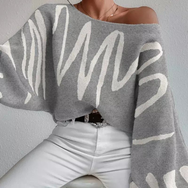 女性のカジュアルなニットセーター,ランタンスリーブのルーズセーター,女性のためのパーソナライズされたストリートファッション,気質の新しい