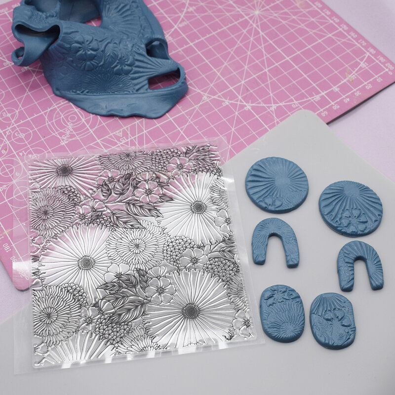 Full Flower Pattern Polymer Clay Textura Folha de Selo, Emboss Mat para Jóias De Argila, Brinco DIY Impressão, Ferramentas De Impressão De Transferência