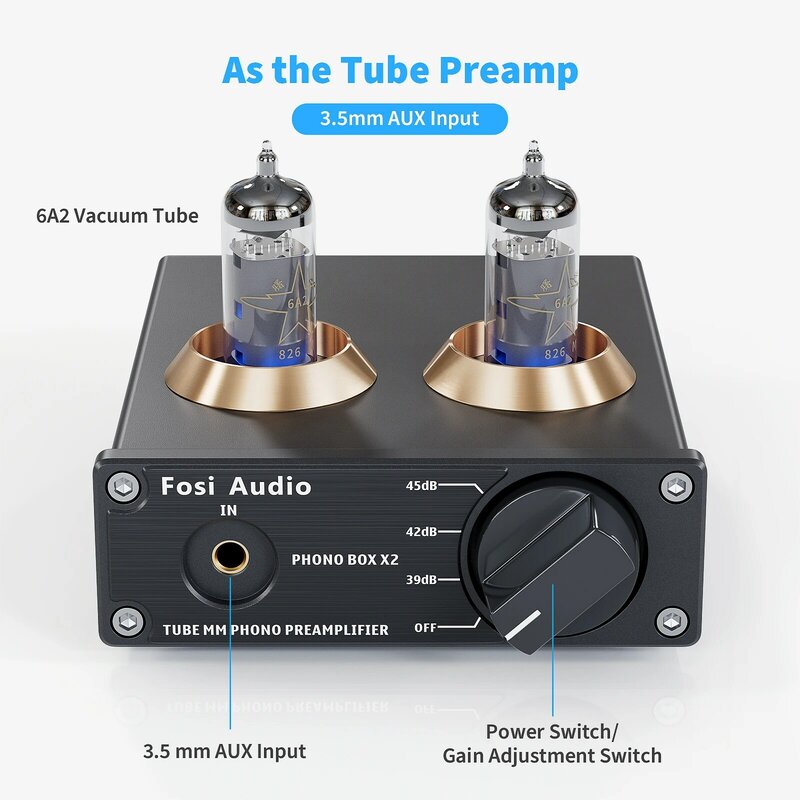 Fosi Audio Phono przedwzmacniacz do gramofonu gramofon przedwzmacniacz Mini Stereo Audio HiFi wzmacniacz lampy elektronowej Box X2 dla majsterkowiczów