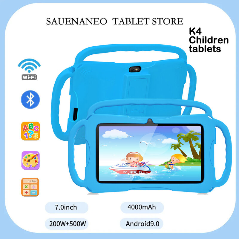 Sauenaneo Tablet 2024 asli anak-anak, Tablet RAM 2GB ROM 32GB cocok untuk anak-anak kecil Android 9.0 baterai 4000mAh