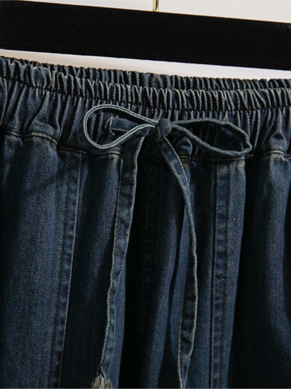 Jeans jeans retro para as mulheres, calças elásticas de cintura alta, plissado, solto, casual, harém, tamanho grande, moda, verão