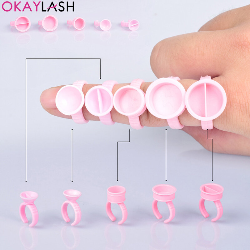 OKAYLASH ขายส่ง100Pcs Disposable Eyelash กาว Holer แหวน Tattoo Pigment ถ้วยคอนเทนเนอร์ตัวต่อขนตาเครื่องมือ Lash อุปกรณ์