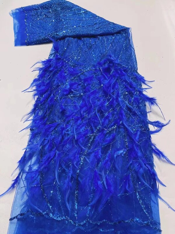 Tela de encaje de plumas 3D africanas para boda nigeriana, bordado de lentejuelas de alta calidad, tela nupcial con cuentas QF0512
