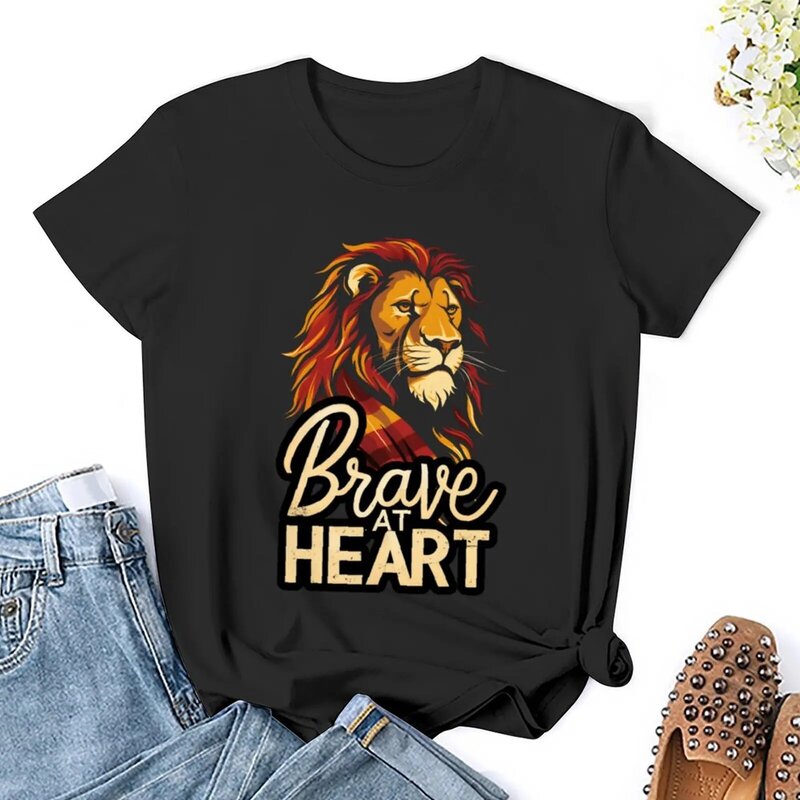 Brave at Heart - Lion dengan Scarf-T-shirt ajaib atasan lucu pakaian hippie pakaian musim panas lucu untuk wanita